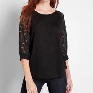 ModCloth Sz S Jack-O-Lantern Printed 3/4 Sleeve Keyhole Back Halloween Shirt